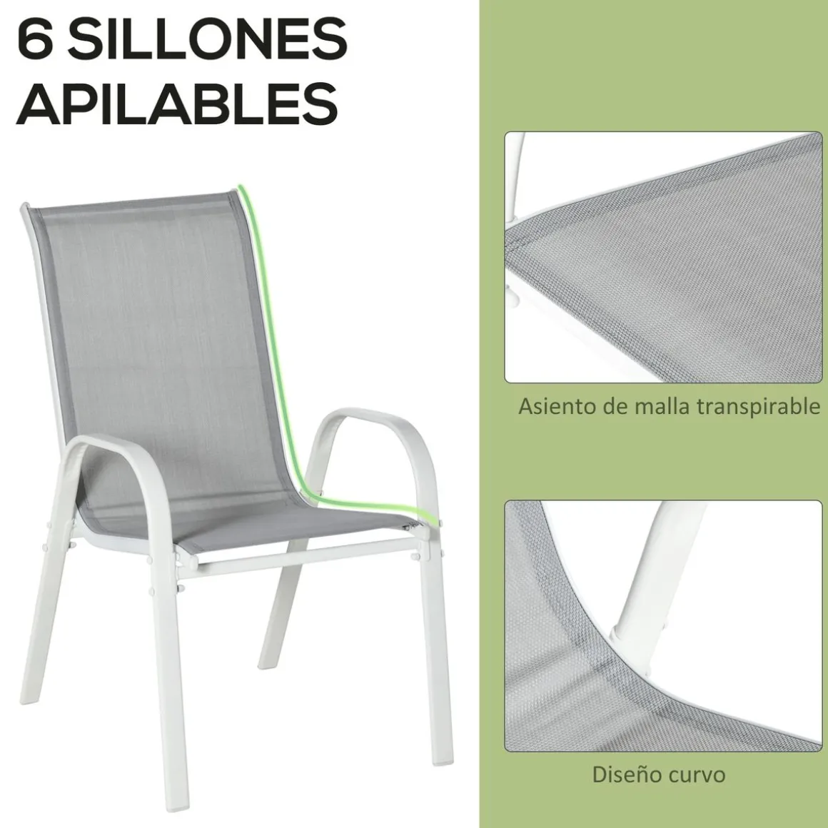 Conjunto de mesa y 6 sillas de jardín Camuy Outsunny gris
