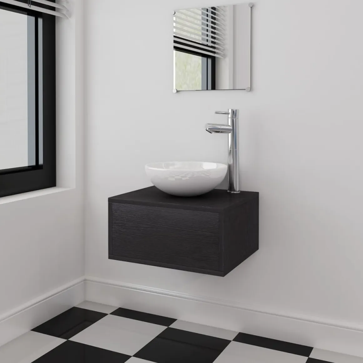 Conjunto de muebles de baño mueble lavabo + espejo + grifo + lavabo negro