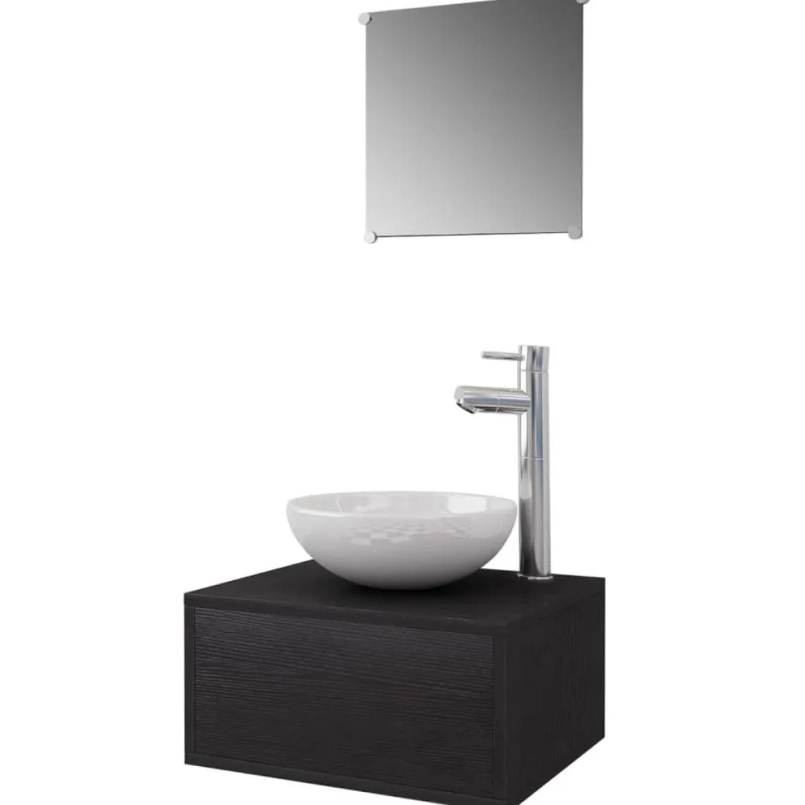 Conjunto de muebles de baño mueble lavabo + espejo + grifo + lavabo negro