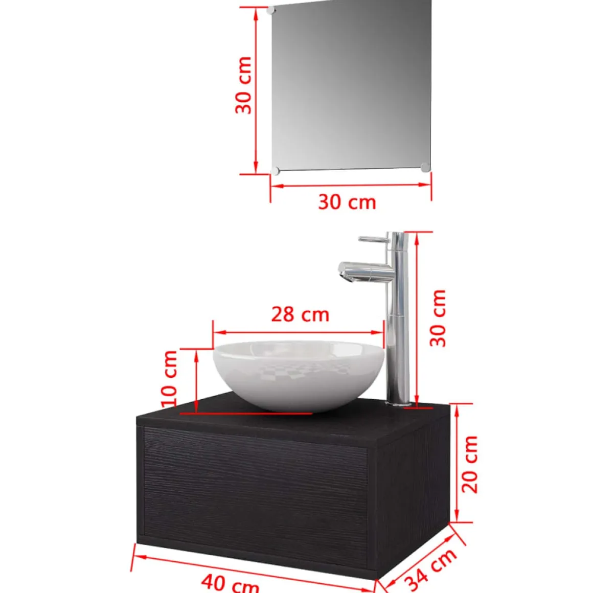 Conjunto de muebles de baño mueble lavabo + espejo + grifo + lavabo negro