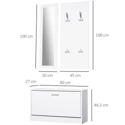 Conjunto de recibidor Roley Homcom zapatero + espejo perchero blanco 46,5x80x27 cm