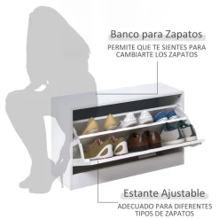 Conjunto de recibidor Roley Homcom zapatero + espejo perchero blanco 46,5x80x27 cm