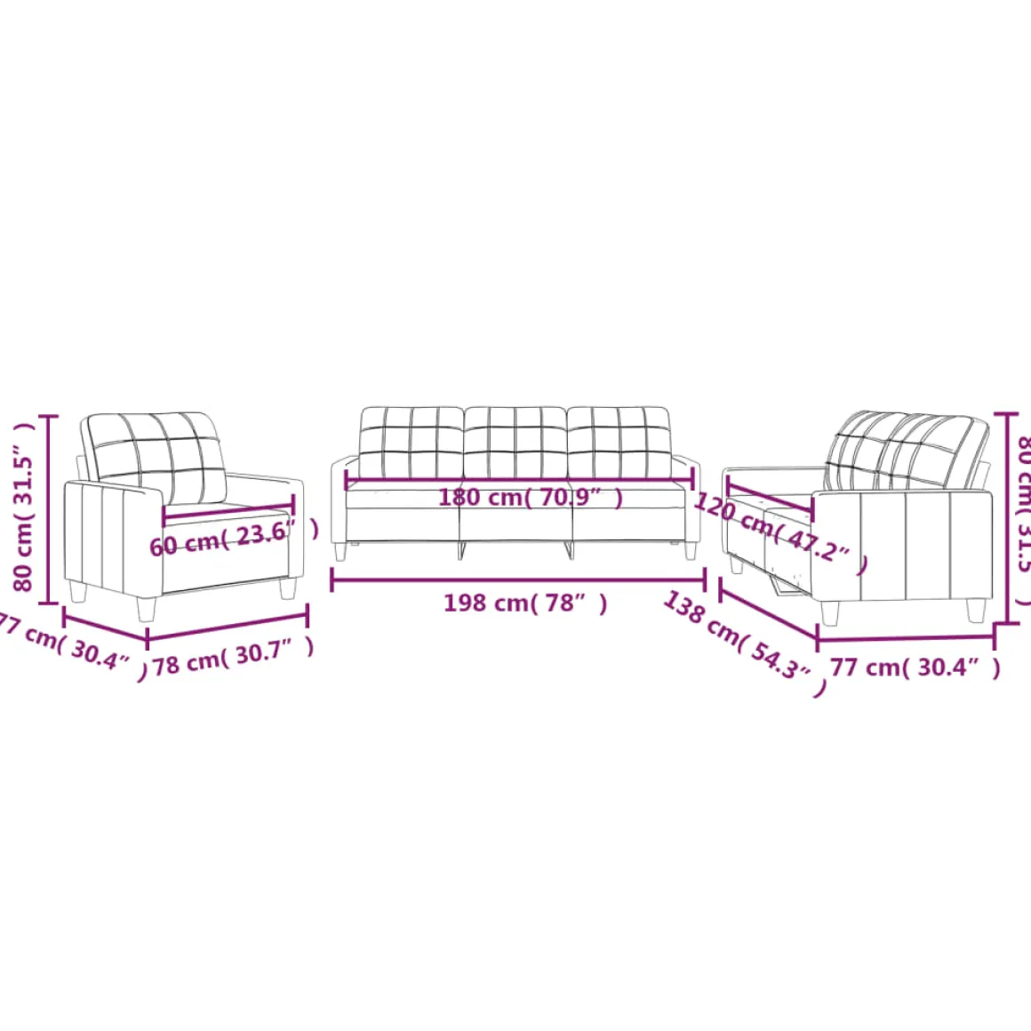 Conjunto de sofás Roll 3 piezas con cojines