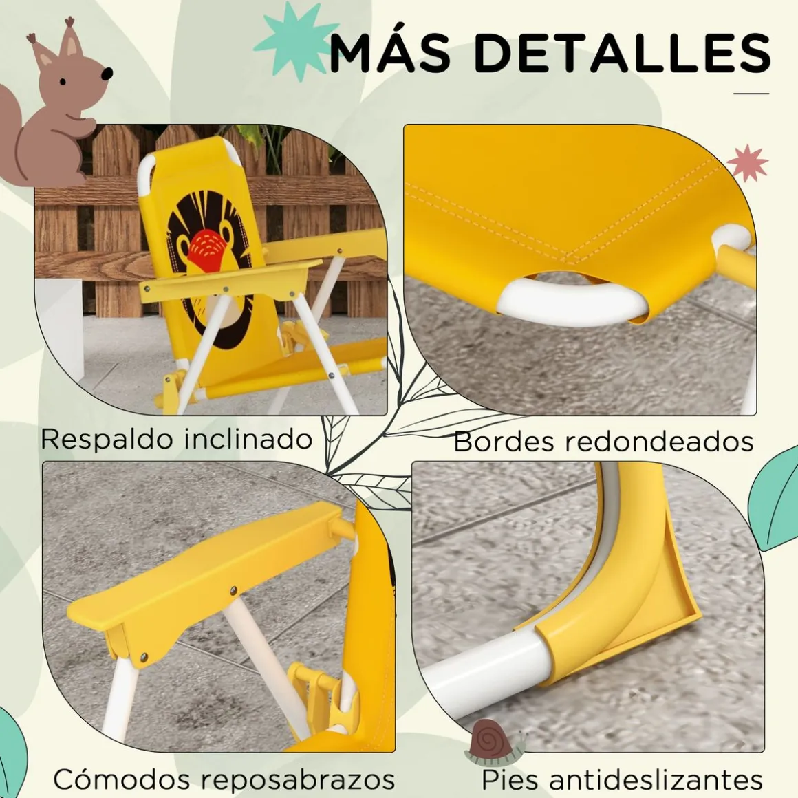 Conjunto de sombrilla + 2 sillas infantiles Lion Outsunny amarillo