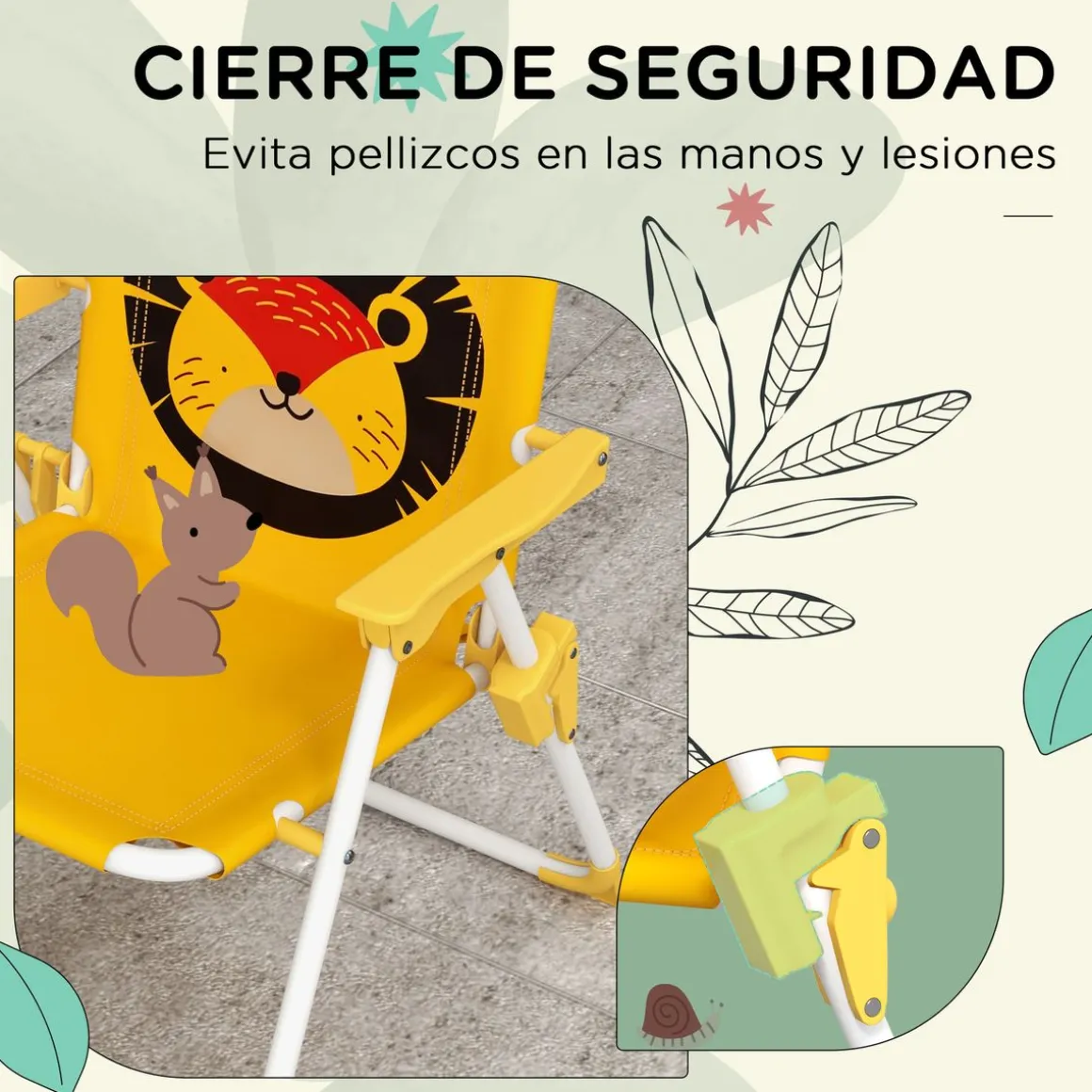 Conjunto de sombrilla + 2 sillas infantiles Lion Outsunny amarillo