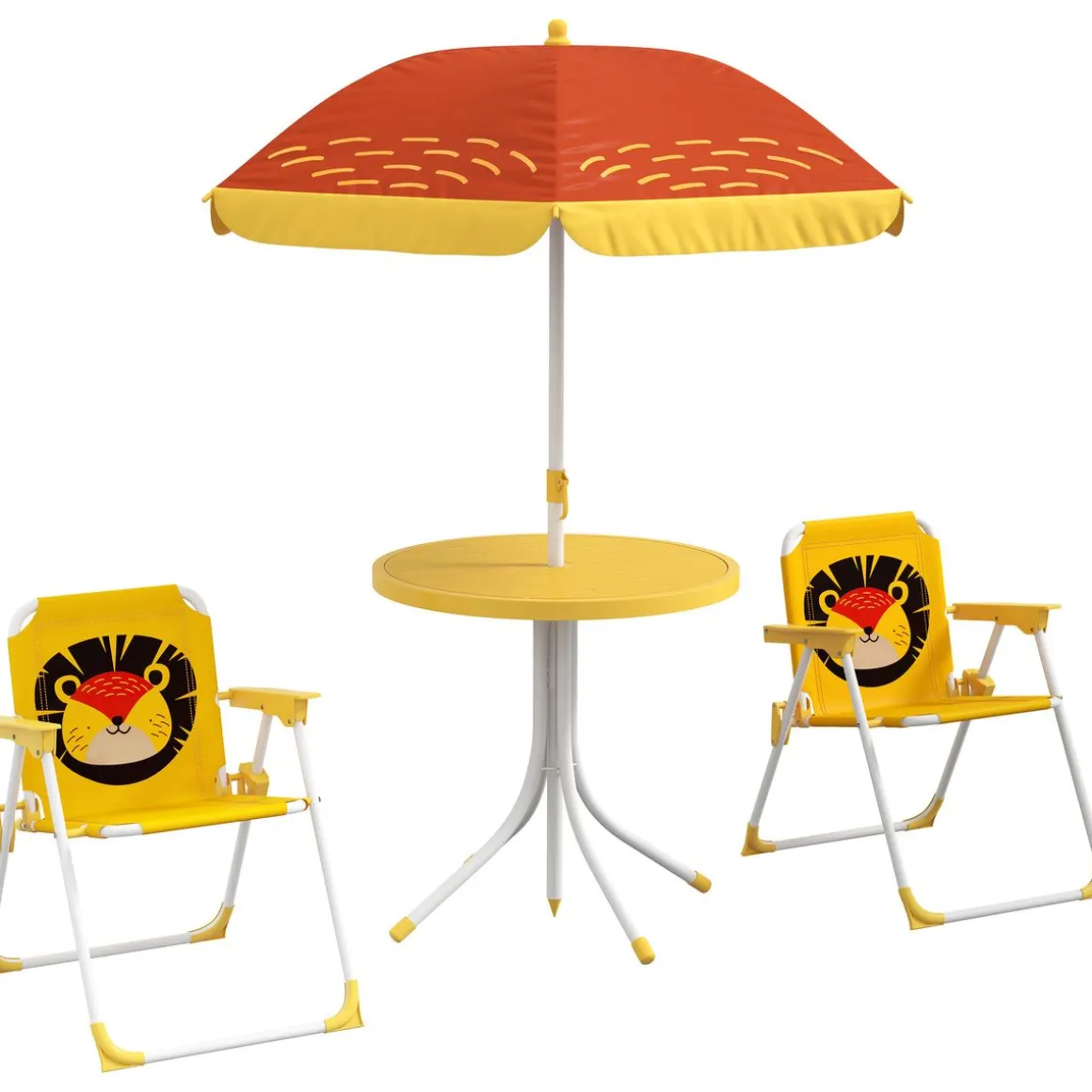 Conjunto de sombrilla + 2 sillas infantiles Lion Outsunny amarillo
