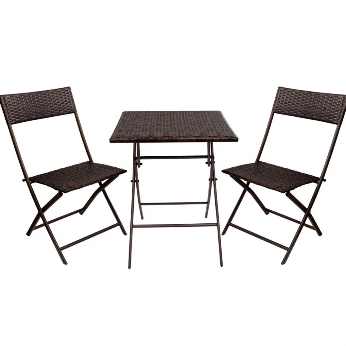 Conjunto de terraza Aktive Garden mesa+2 sillas plegables ratán negro