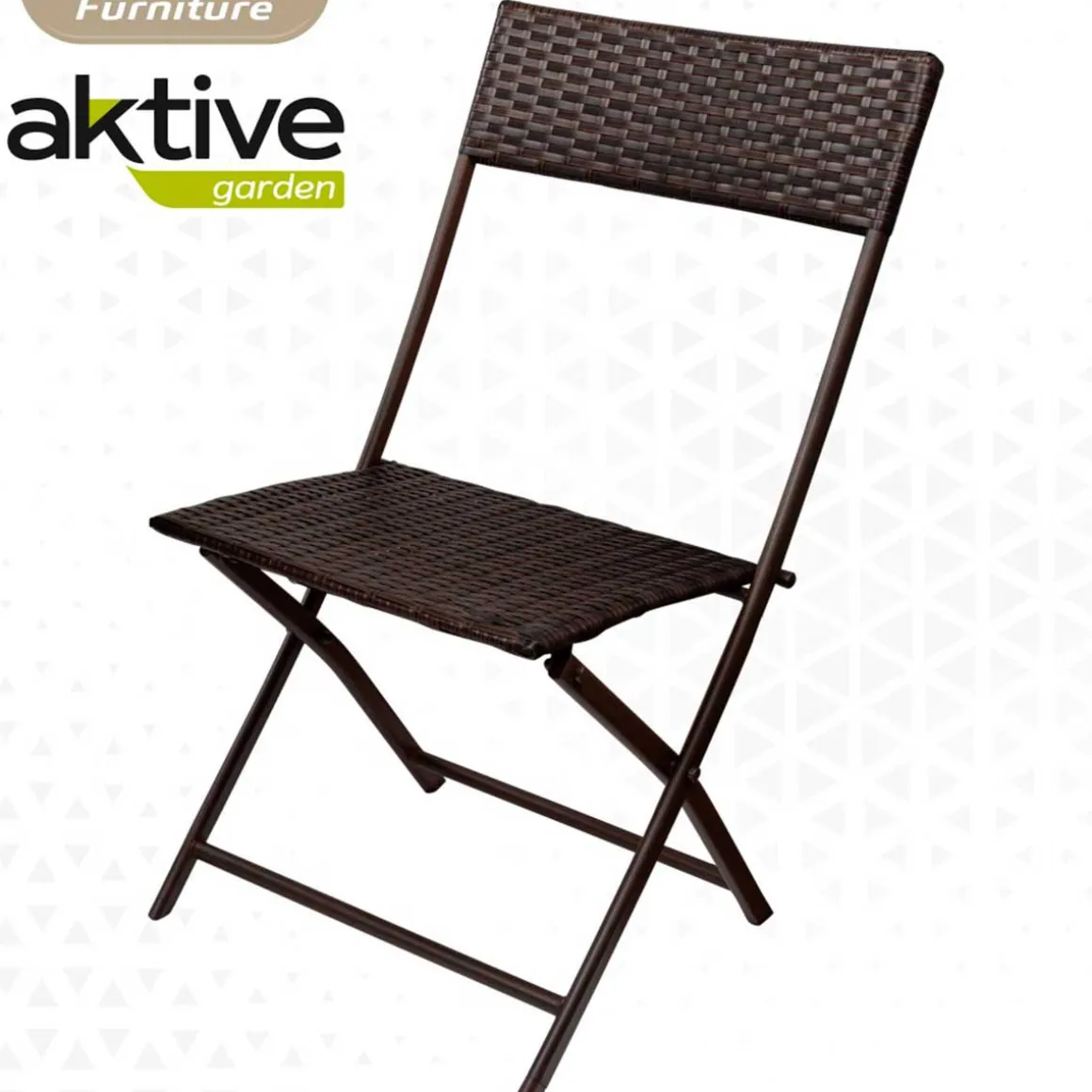 Conjunto de terraza Aktive Garden mesa+2 sillas plegables ratán negro
