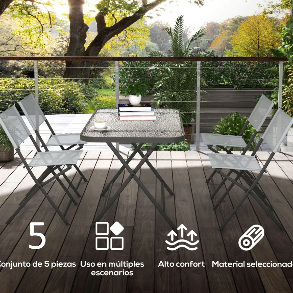 Conjunto de terraza Atessa Outsunny 4 sillas + mesa gris