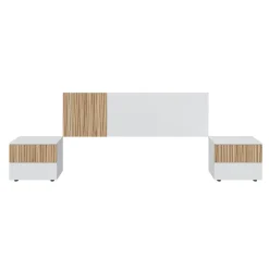 Conjunto Ethna cabecero con 2 mesitas de noche blanco/natural 266 cm