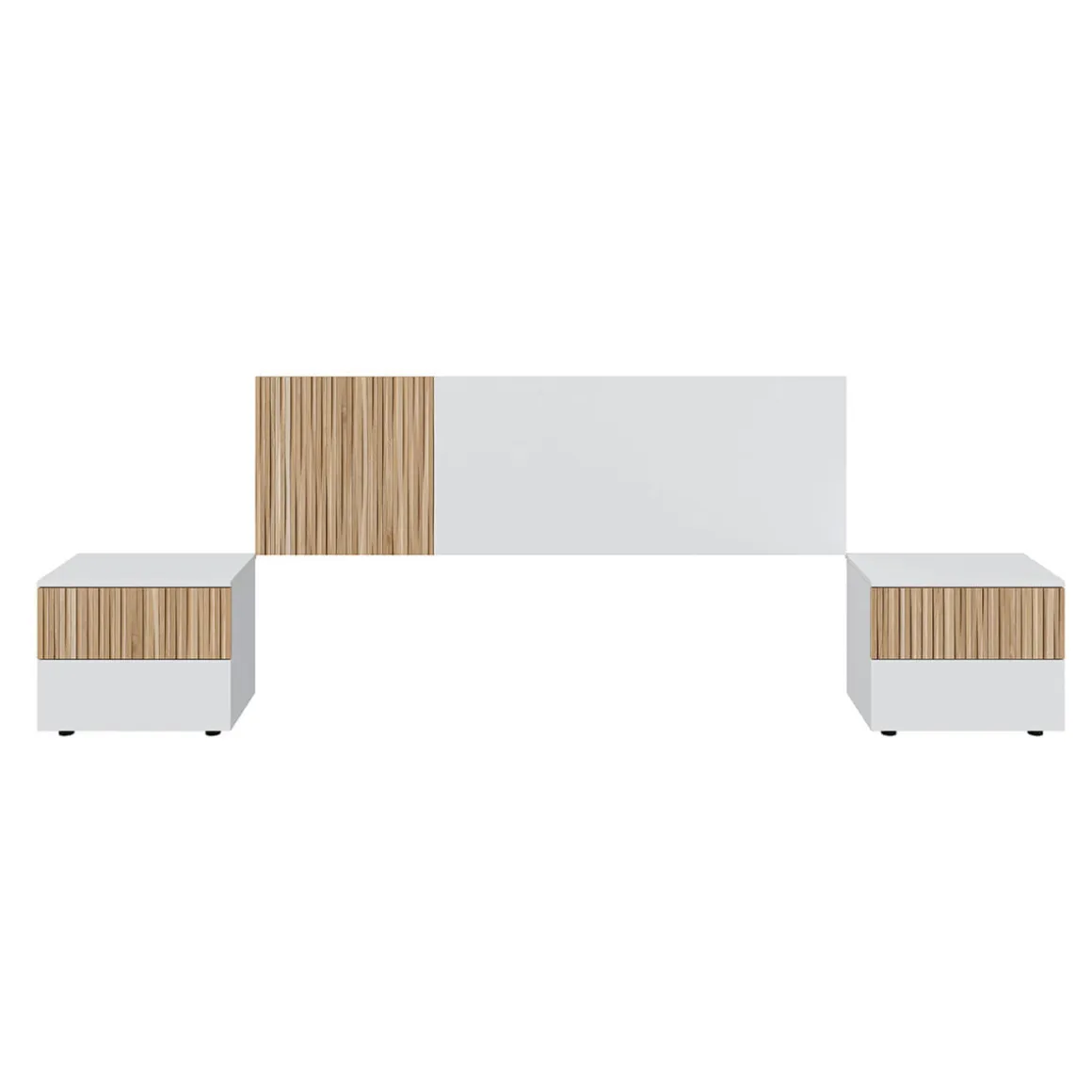 Conjunto Ethna cabecero con 2 mesitas de noche blanco/natural 266 cm