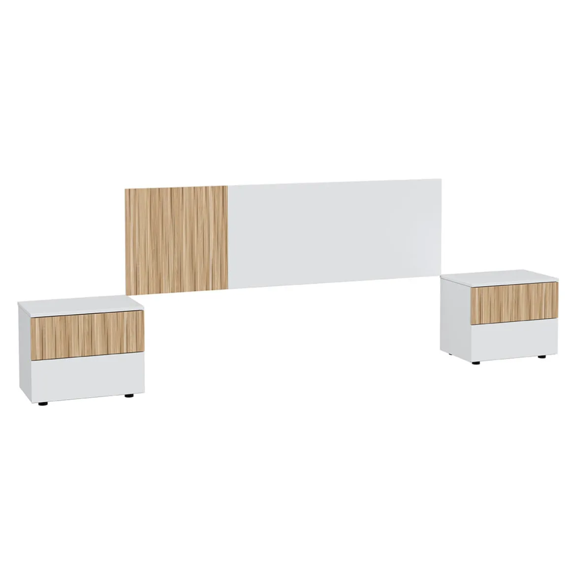 Conjunto Ethna cabecero con 2 mesitas de noche blanco/natural 266 cm