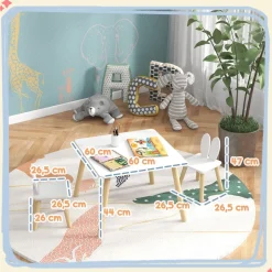 Conjunto infantil Dalia Aiyaplay mesa + 2 sillas +3A blanco/natural