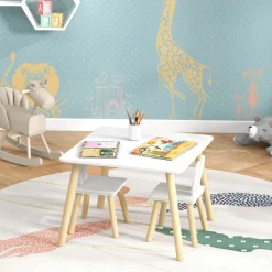 Conjunto infantil Dalia Aiyaplay mesa + 2 sillas +3A blanco/natural