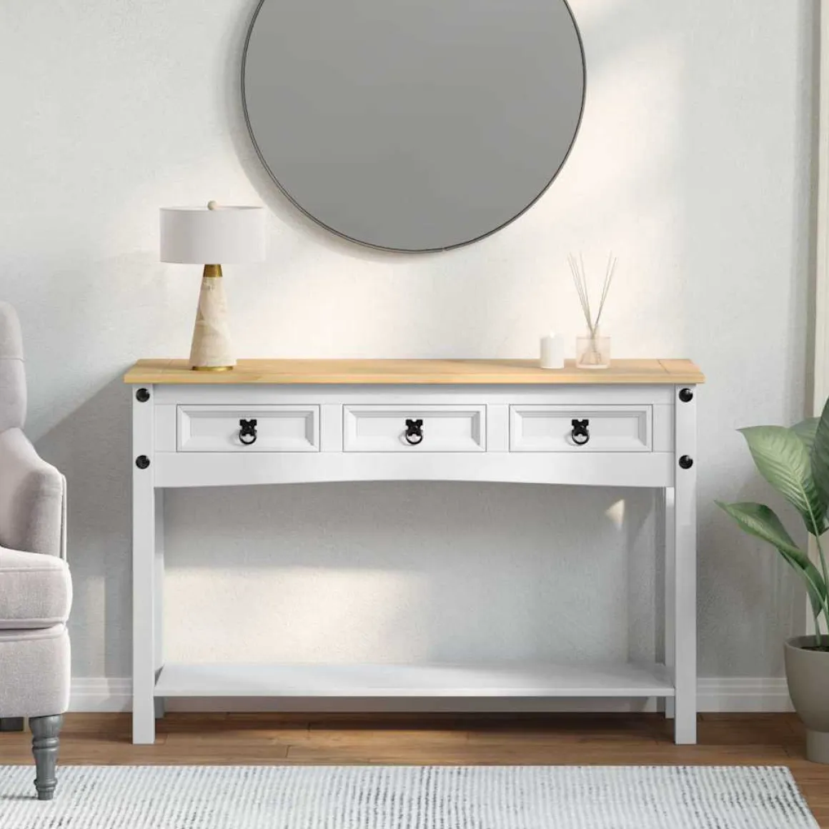 Consola Adriana 3 cajones + 1 estante blanco/natural 73x114x34,5 cm