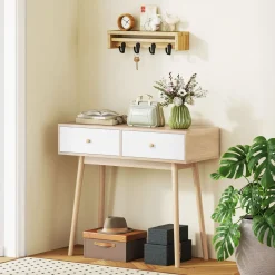 Consola Axis Homcom con 2 cajones natural/blanco 75x86x35 cm