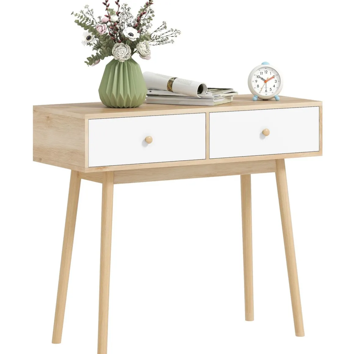 Consola Axis Homcom con 2 cajones natural/blanco 75x86x35 cm
