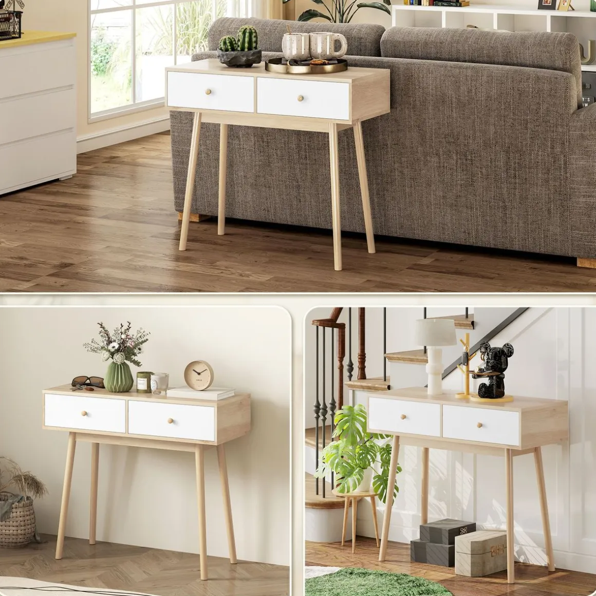 Consola Axis Homcom con 2 cajones natural/blanco 75x86x35 cm