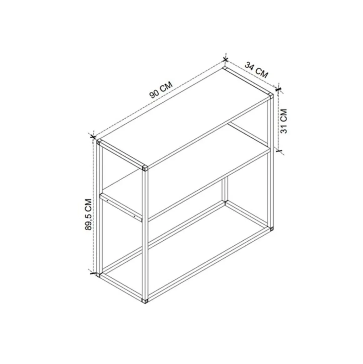 Consola Birhan 2 estantes natural/negro 90x90x34 cm