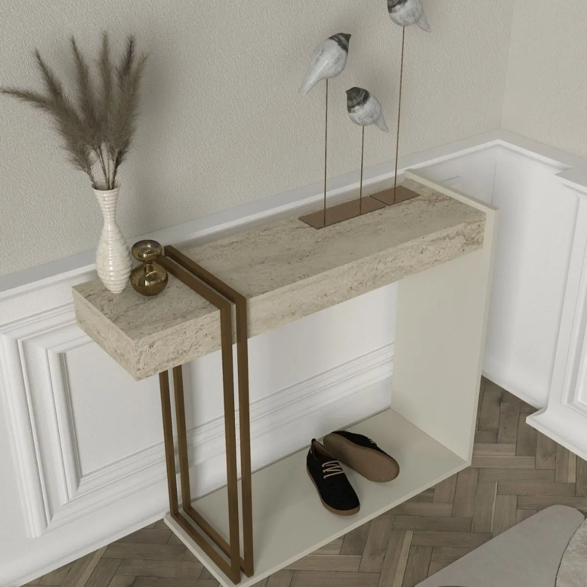 Consola Desca con estantes blanco/natural 74,2x91,8x29,6 cm