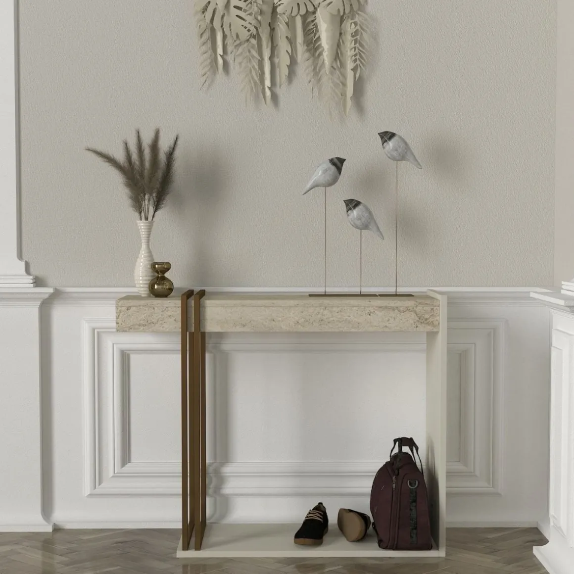 Consola Desca con estantes blanco/natural 74,2x91,8x29,6 cm