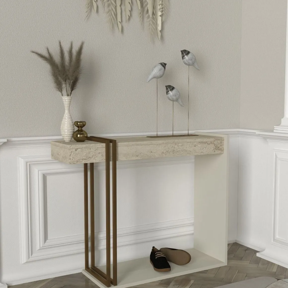 Consola Desca con estantes blanco/natural 74,2x91,8x29,6 cm