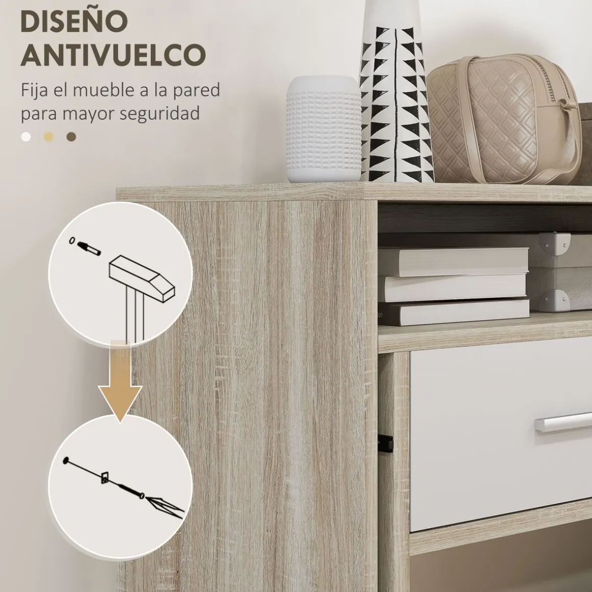 Consola extensible Musa Homcom convertible en escritorio 2 niveles roble 87x35x95 cm