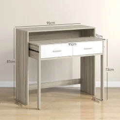 Consola extensible Musa Homcom convertible en escritorio 2 niveles roble 87x35x95 cm