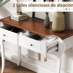 Consola Kiwita Homcom 2 cajones marrón oscuro/blanco 76,5x100x35 cm