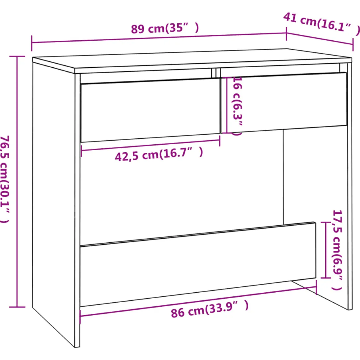 Consola Maurice 2 cajones 76,5x89x41 cm