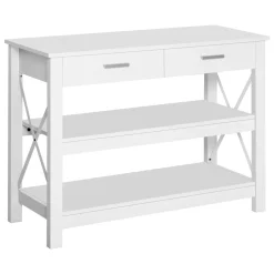 Consola recibidor Maya Homcom 2 cajones + 2 estantes blanco 76x105x40 cm