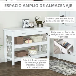 Consola recibidor Maya Homcom 2 cajones + 2 estantes blanco 76x105x40 cm