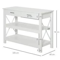 Consola recibidor Maya Homcom 2 cajones + 2 estantes blanco 76x105x40 cm
