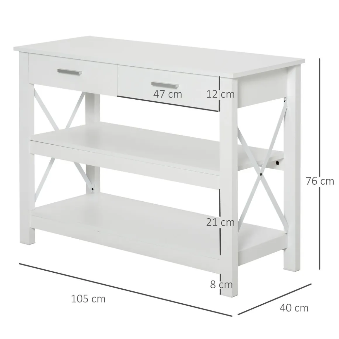 Consola recibidor Maya Homcom 2 cajones + 2 estantes blanco 76x105x40 cm