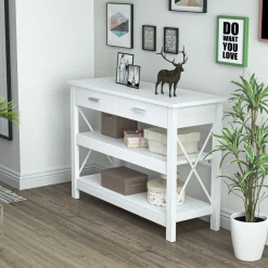 Consola recibidor Maya Homcom 2 cajones + 2 estantes blanco 76x105x40 cm