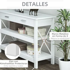 Consola recibidor Maya Homcom 2 cajones + 2 estantes blanco 76x105x40 cm
