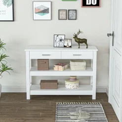 Consola recibidor Maya Homcom 2 cajones + 2 estantes blanco 76x105x40 cm