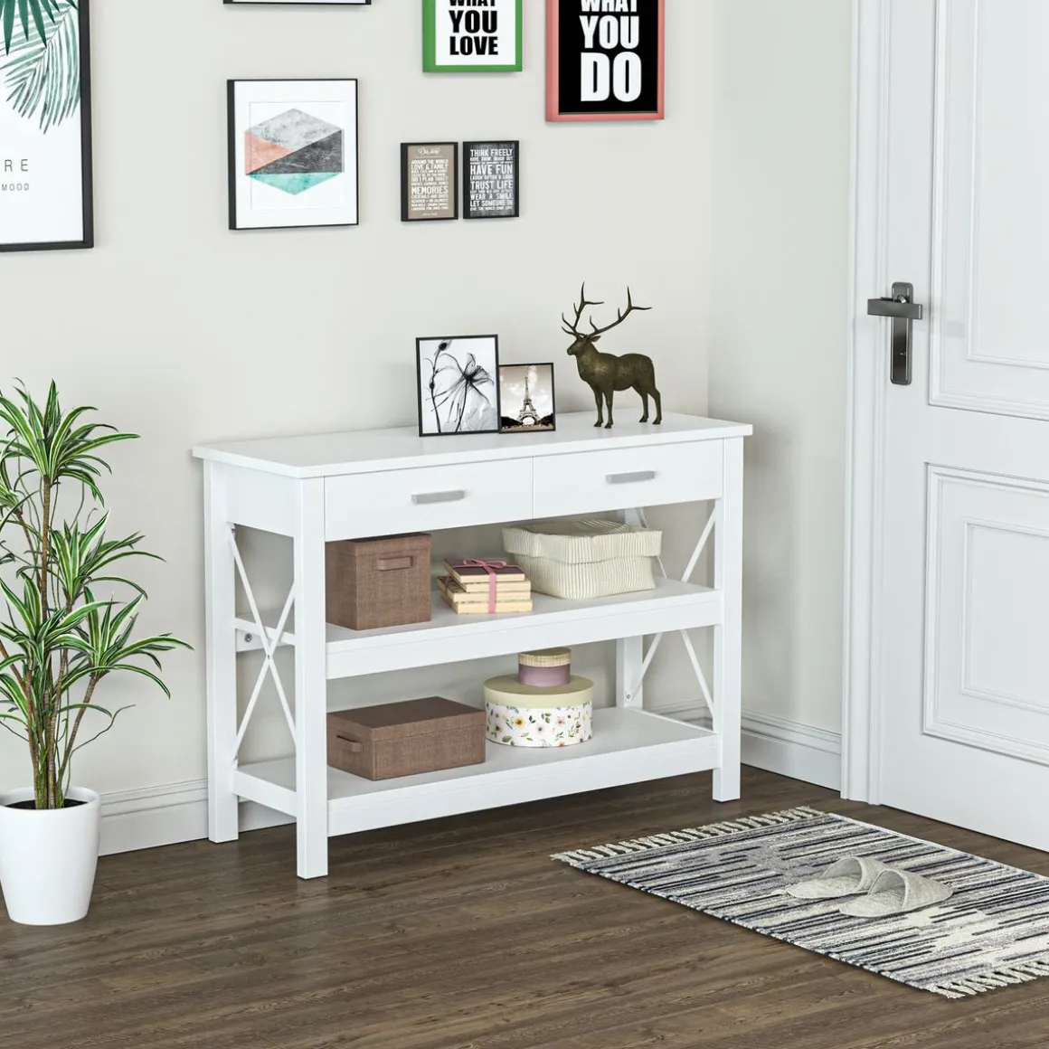 Consola recibidor Maya Homcom 2 cajones + 2 estantes blanco 76x105x40 cm