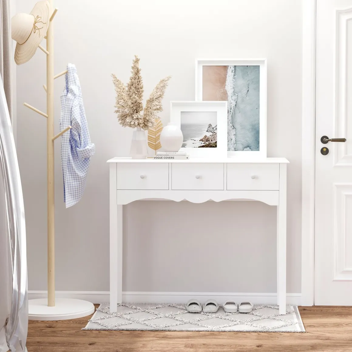 Consola recibidor Nanma Homcom 3 cajones blanco 85x100x32 cm