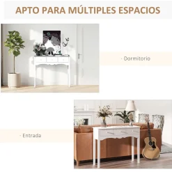 Consola recibidor Nanma Homcom 3 cajones blanco 85x100x32 cm