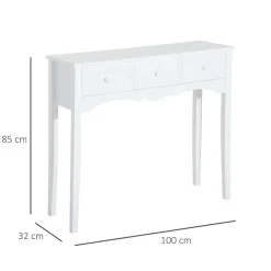 Consola recibidor Nanma Homcom 3 cajones blanco 85x100x32 cm
