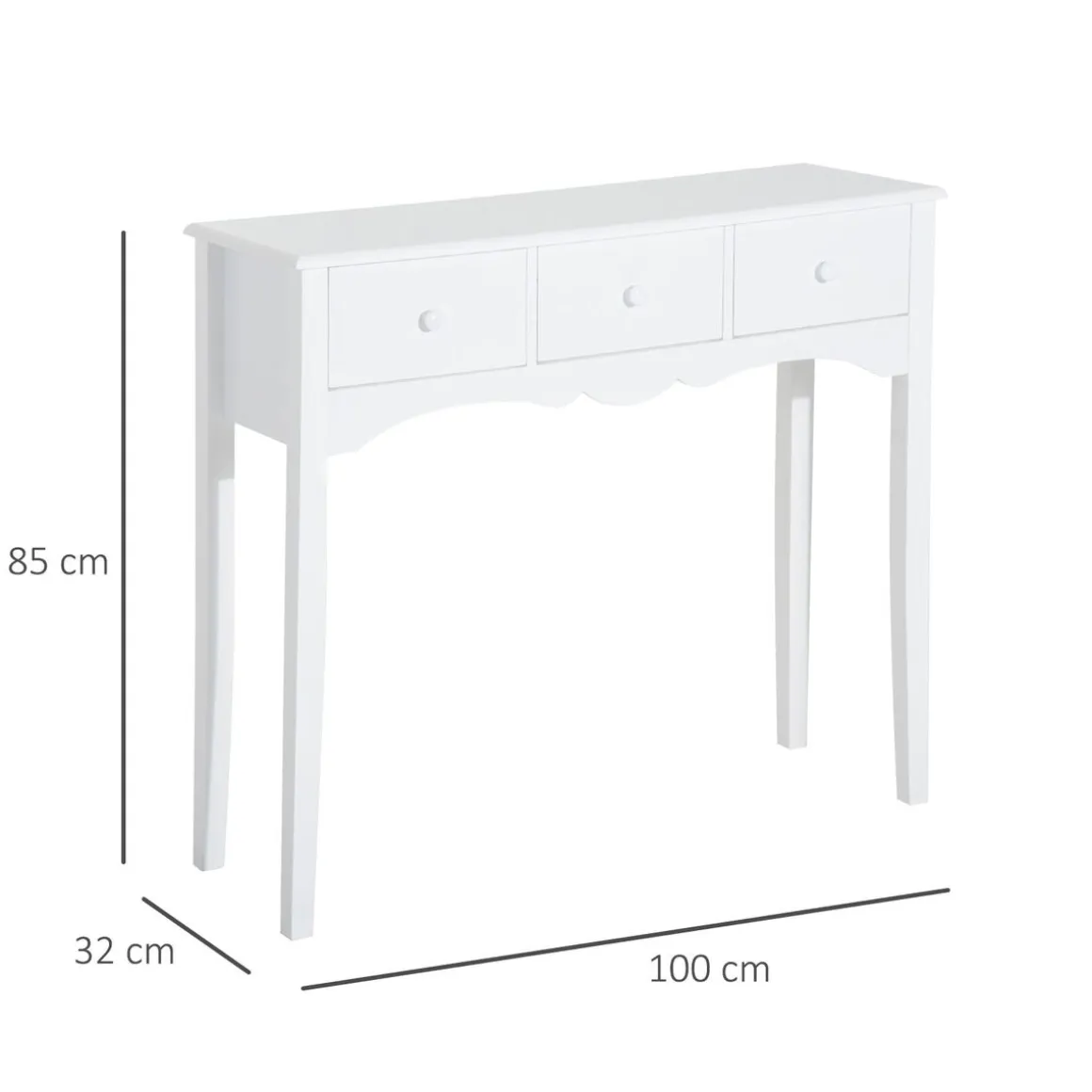 Consola recibidor Nanma Homcom 3 cajones blanco 85x100x32 cm
