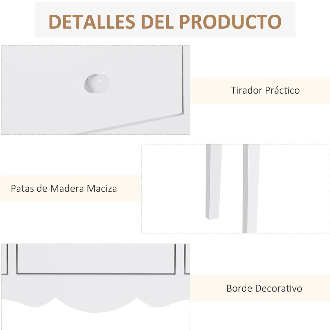 Consola recibidor Nanma Homcom 3 cajones blanco 85x100x32 cm
