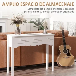 Consola recibidor Nanma Homcom 3 cajones blanco 85x100x32 cm