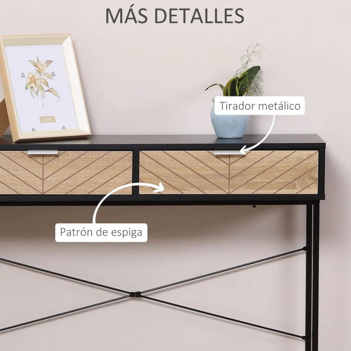 Consola Rincón Homcom 2 cajones negro/natural 75x100x30 cm