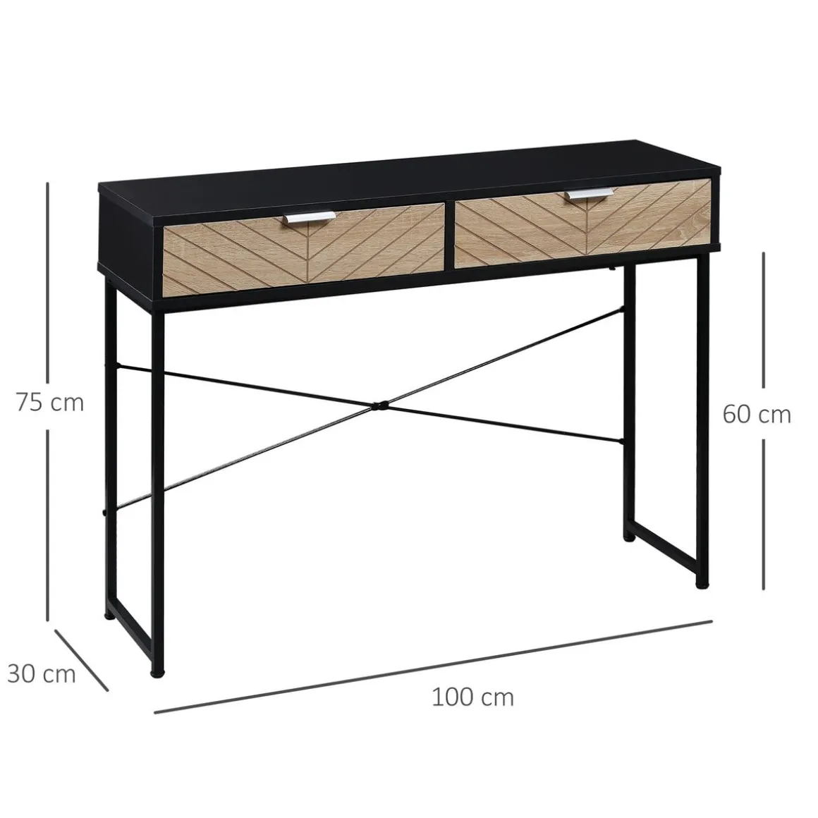 Consola Rincón Homcom 2 cajones negro/natural 75x100x30 cm