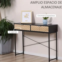 Consola Rincón Homcom 2 cajones negro/natural 75x100x30 cm