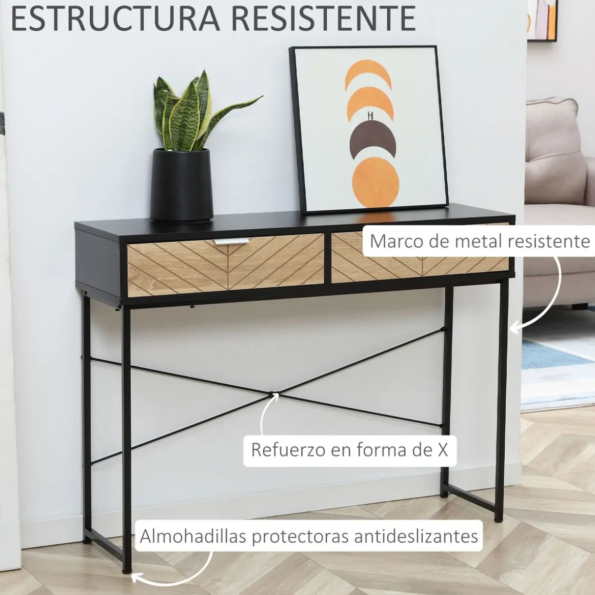 Consola Rincón Homcom 2 cajones negro/natural 75x100x30 cm