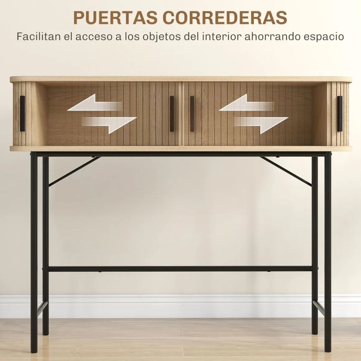 Consola Roca Homcom 2 puertas correderas natural/negro 80x100x30 cm