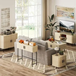 Consola Roca Homcom 2 puertas correderas natural/negro 80x100x30 cm